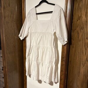 Grey State White Tiered Dress with Square Neckline